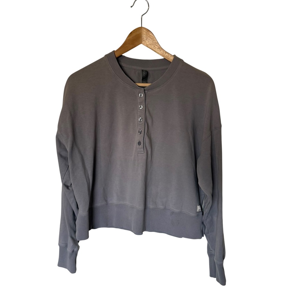 Vuori Henley Sweatshirt Women S Gray Excellent Organic Cotton Ribbed Pullover